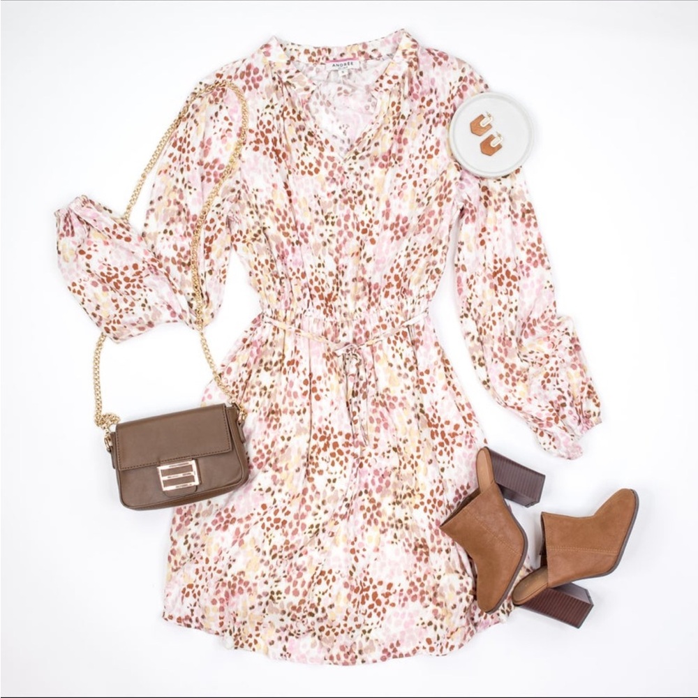 Andree Floral Pink and Brown Dress